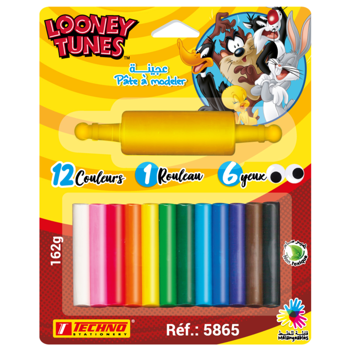 PATE A MODELER DE 12 COULEURS AVEC 1 ROULEAU ET 6 YEUX LICENCE LOONY TUNES "TECHNO" REF: 5865