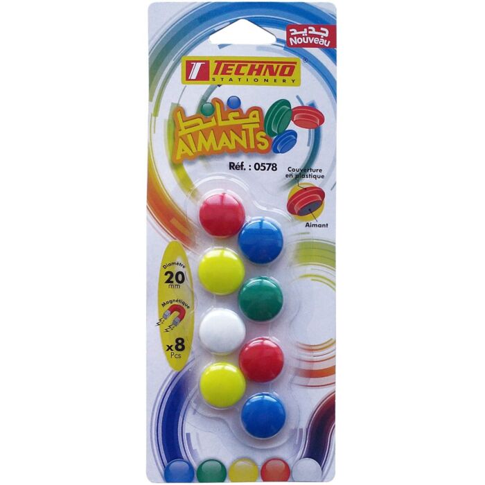 AIMANTS TABLEAU BLANC 20 MM S-B 08 PCS "TECHNO" REF: 0578