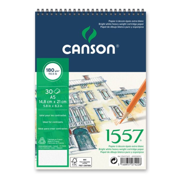 ALBUM A DESSIN 1557 A GRAIN FIN ADOUCI 30F A5 21x14.9 180g "CANSON" REF: 4127-422 31412A003