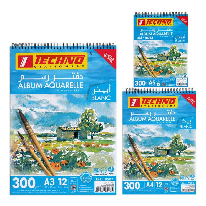 ALBUM AQUARELLE 12F 300g "TECHNO"