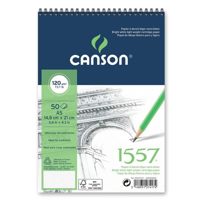 ALBUM CROQUIS 1557 A GRAIN FIN ADOUCI 50F A5 120g "CANSON" REF: 31412A000 4127-417