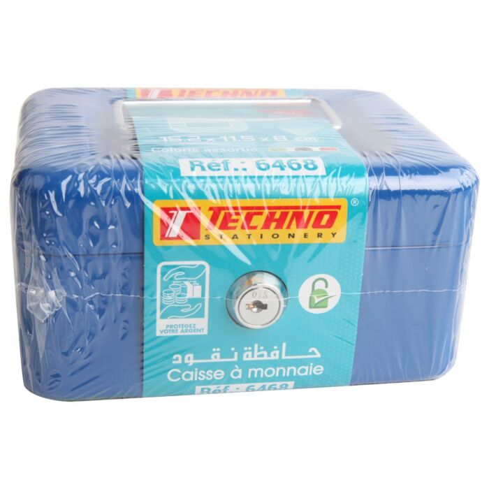 CAISSE A MONNAIE METALLIQUE DE 15 cm BLEU "TECHNO" REF: 6468