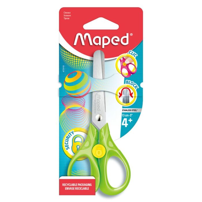 CISEAUX 13 cm SECURITY 3D SOUS BLISTER TRY ME VERT "MAPED" REF: 473110