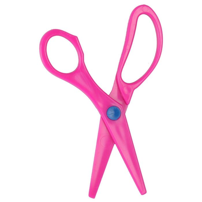 CISEAUX ECOLIER ASYMETRIQUE EN PLASTIQUE ROSE "TECHNO" REF: 9398