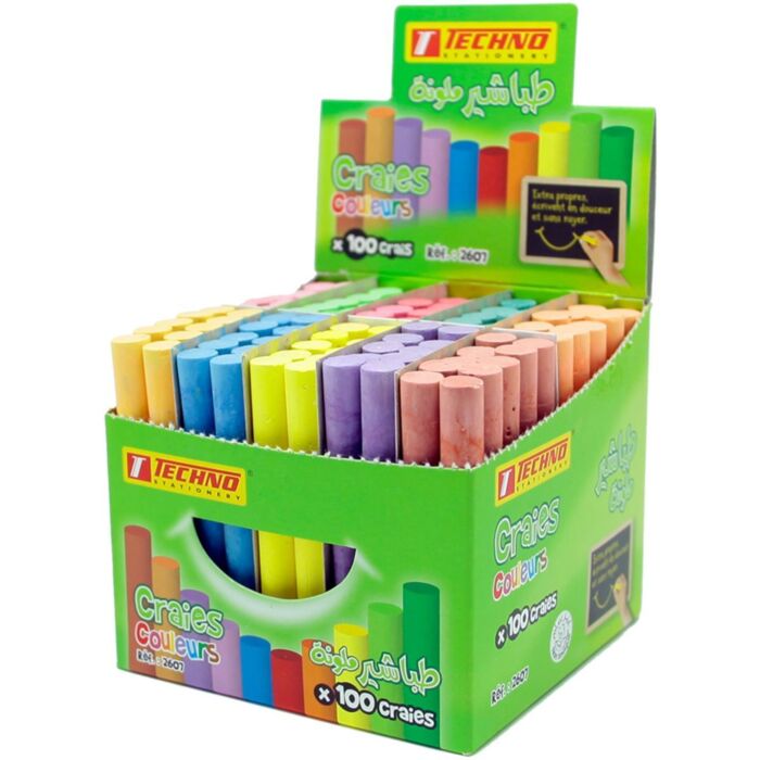 CRAIE COULEUR BOITE DE 100 PIECES "TECHNO" REF: 2607