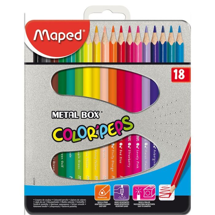 CRAYONS COULEURS COLOR'PEPS BOITE METALLIQUE DE 18 COULEURS "MAPED" REF: 832015