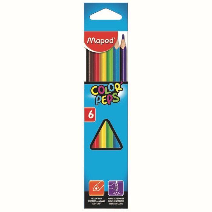 CRAYONS COULEURS COLOR'PEPS CLASSIC DE 06 COULEURS "MAPED" REF: 832002