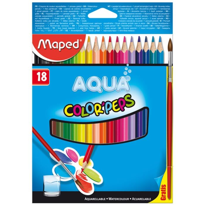 CRAYONS COULEURS L'EAU AQUARELLE COLOR'PEPS AVEC PINCEAU DE 18 COULEURS "MAPED" REF: 836012