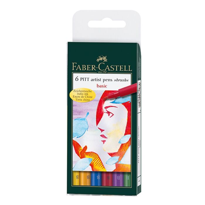 ENSEMBLE PITT ARTIST PEN COULEURS DE BASE POCHETTE DE 6 PIECES "FABER CASTELL" REF: 167103