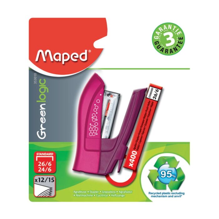 MINI AGRAFEUSE 24/6 GREENLOGIC SOUS BLISTER ROSE "MAPED" REF: 353010