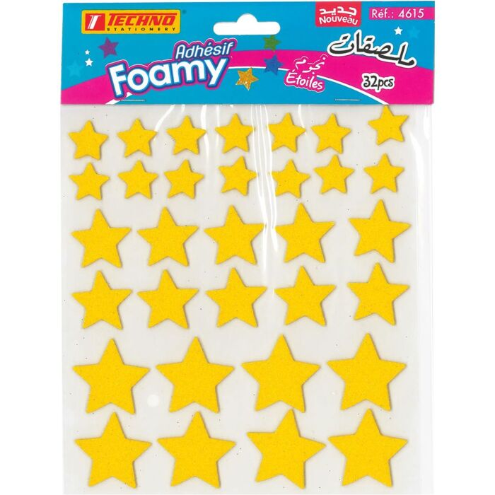 MOUSSE ADHESIVE ETOILES JAUNE "TECHNO" REF: 4615