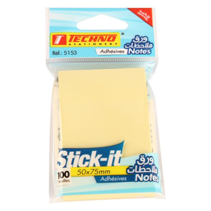 NOTES ADHESIVES JAUNE PASTEL 100F 50x75 mm STICK-IT "TECHNO" REF: 5153