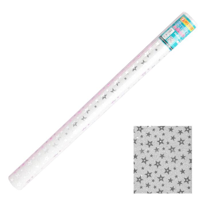 PAPIER ADHESIF PAILLETE ETOILES EN ROULEAU 45 x 200 cm ARGENTE "TECHNO" REF: 4976