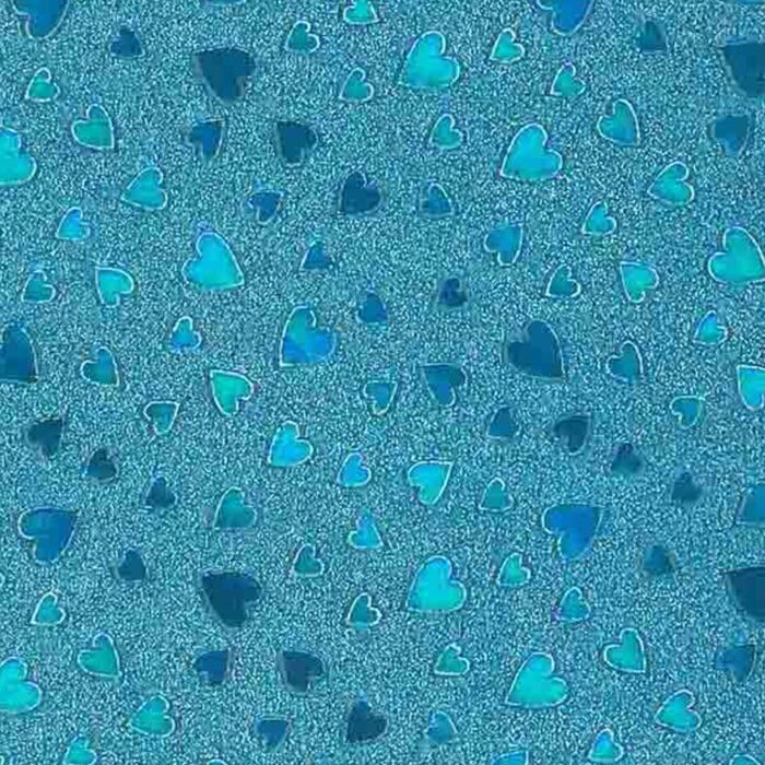 PAPIER CADEAU PAILLETE COEURS 50 x 70 cm PQT 20 FEUILLES BLEU VERT "TECHNO" REF: 4973