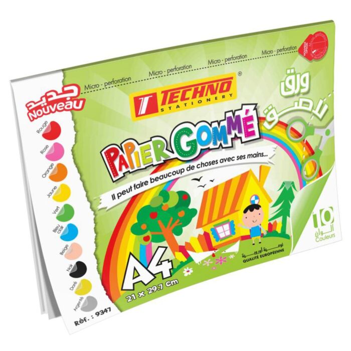 PAPIER GOMME BRILLANT AUTOCOLLANT DE 10 FEUILLES A4 VERT "TECHNO" REF: 9347