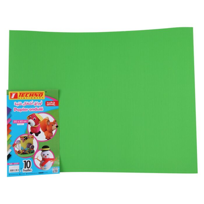 PAPIER ONDULE FEUILLE DE 50x65CM 160G VERT "TECHNO" REF: 5527