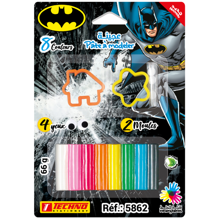 PATE A MODELER DE 8 COULEURS AVEC 2 MOULES LICENCE BATMAN 