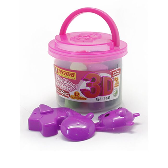 PATE A MODELER EN POT 12 COULEURS+2 MOULES ROSE "TECHNO" REF: 4341