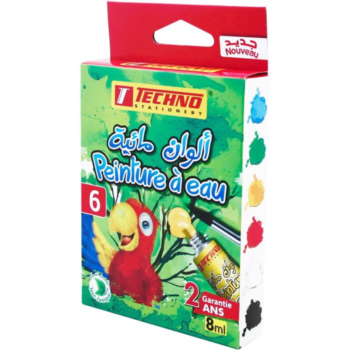 PEINTURE A EAU DE 06 COULEURS MOTIF STANDARD VERT "TECHNO" REF: 0126