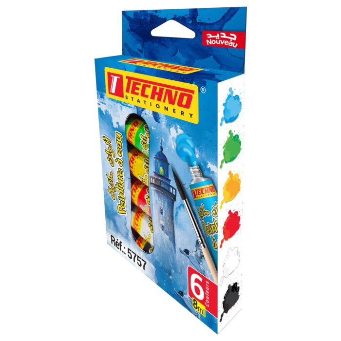 PEINTURE A EAU DE 06 COULEURS "TECHNO" REF: 5757_01