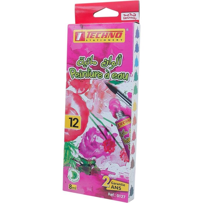 PEINTURE A EAU DE 12 COULEURS MOTIF STANDARD ROSE "TECHNO" REF: 0127