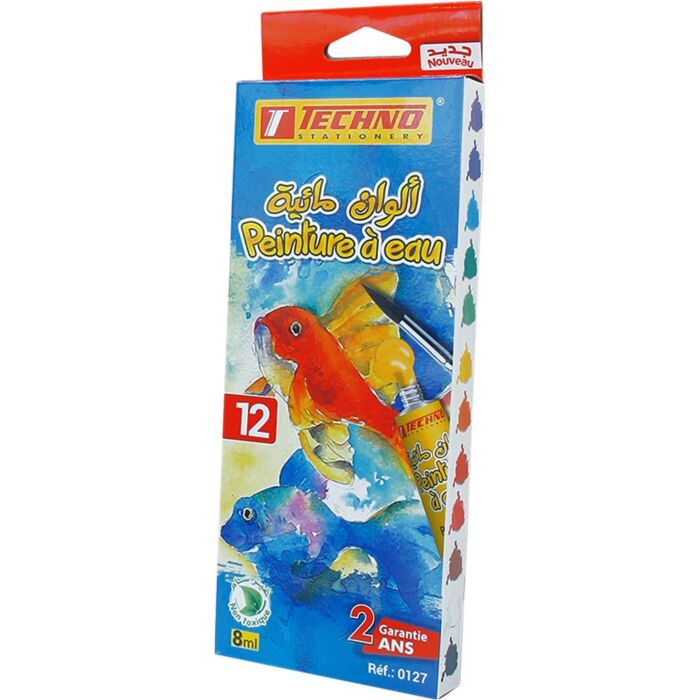 PEINTURE A EAU DE 12 COULEURS MOTIF STANDARD "TECHNO" REF: 0127