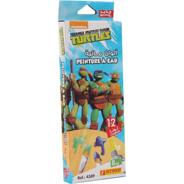 PEINTURE A EAU DE 12 COULEURS MOTIF TURTULES NINJA BLEU "TECHNO" REF: 4389