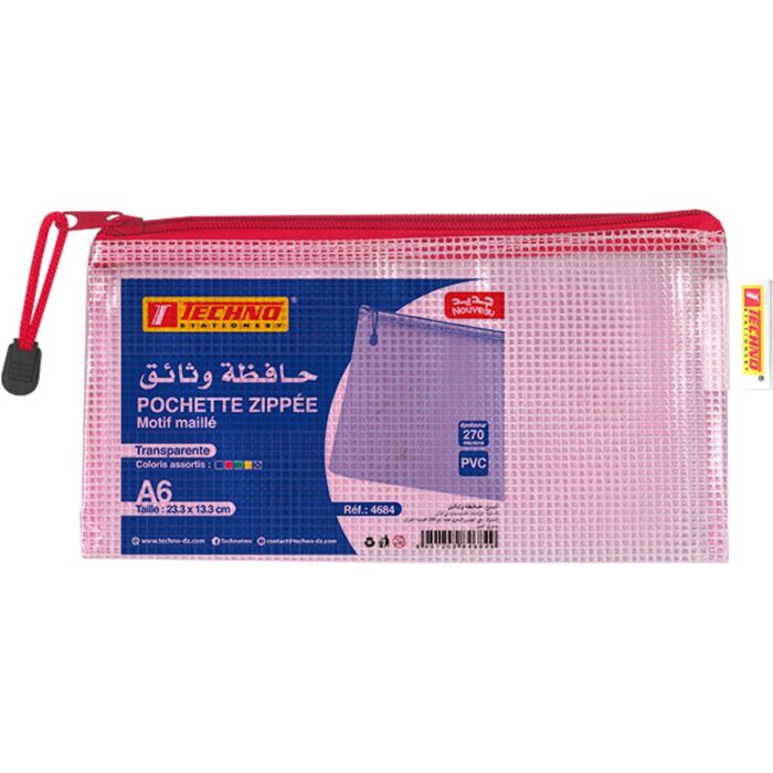 POCHETTE ZIPPEE MOTIF MAILLE A6 ROUGE "TECHNO" REF: 4684