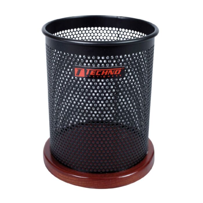 POT A CRAYONS METALLIQUE A BASE EN BOIS ROND "TECHNO" REF: 2919