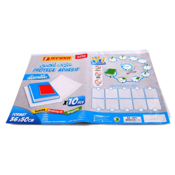 PROTEGE LIVRE 36x50cm ADHESIF TRANSPARENT PAQUET DE 10 "TECHNO" REF: 0673