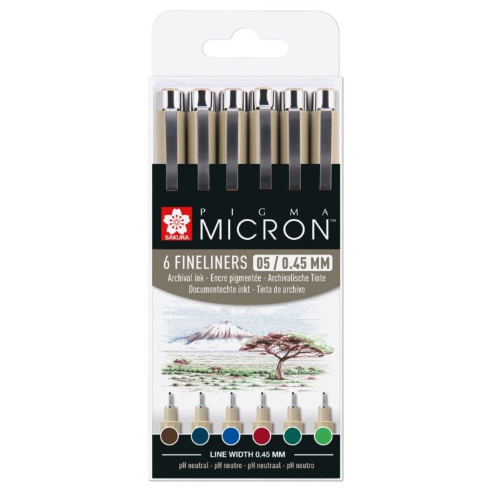 SET DE 6 FINELINERS COULEUR TERRE PIGMA MICRON 05-0.45mm "SAKURA" REF: POXSDK056B
