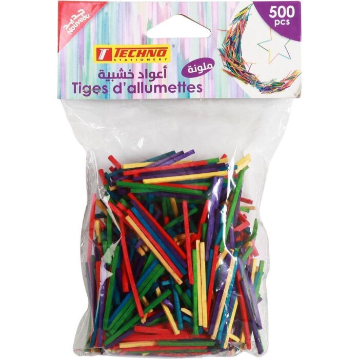 TIGES D'ALLUMETTES 2mmx42mmx2mm PAQUET DE 500 PIECES MULTI COULEURS "TECHNO" REF: 5019