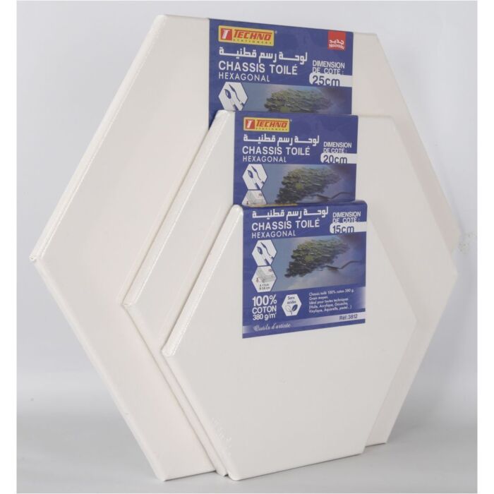 TOILE SUR CHASSIS HEXAGONAL 280g EN COTON 19.5cm "TECHNO" REF: 3811