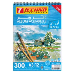 ALBUM AQUARELLE 12 FEUILLES A3 42x29.7cm 300g "TECHNO" REF: 9507