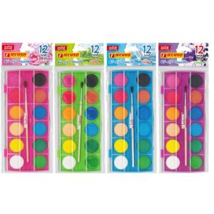 AQUARELLE ECOLIER 12 PASTILLES 28mm AVEC PINCEAU "TECHNO" REF: 4407