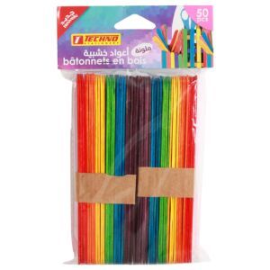 BATONNETS EN BOIS 18x150x1.7mm COULEURS PAQUET DE 50 PIECES "TECHNO" REF: 5015