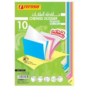 CHEMISE DOSSIER PLIEE COULEURS PAQUET DE 10F 23x32cm "TECHNO" REF: 9275