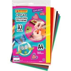 COUPONS FEUTRINE SOUPLE 160g PAQUET DE 10 COULEURS A4 "TECHNO" REF: 5120