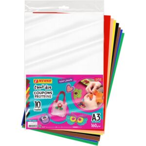 COUPONS FEUTRINE SOUPLE 160g PAQUET DE 10 COULEURS A3 "TECHNO" REF: 5136