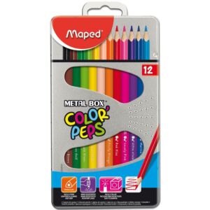 CRAYONS COULEURS COLOR'PEPS BOITE METALLIQUE DE 12 COULEURS "MAPED" REF: 832014
