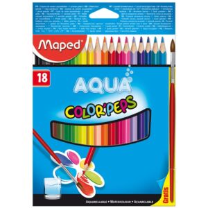 CRAYONS COULEURS L'EAU AQUARELLE COLOR'PEPS AVEC PINCEAU DE 18 COULEURS "MAPED" REF: 836012