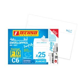 ENVELOPPES BLANCHES F10 ADHESIVE 114x162 PQT 25 "TECHNO" REF: 5501