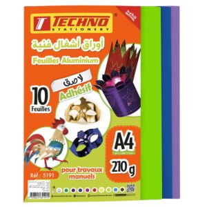 FEUILLES ALUMINIUM ADHESIVES A4 PAQUET 10 COULEURS UNICOLOR "TECHNO" REF: 5191