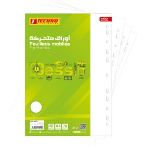 FEUILLETS MOBILES PERFORES BLANC A4 UNI 70g PCHET DE 25 F "TECHNO" REF: 9415