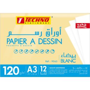 PAPIER A DESSIN BLANC POCHETTE 12 FEUILLES 120g A3 "TECHNO" REF: 9065