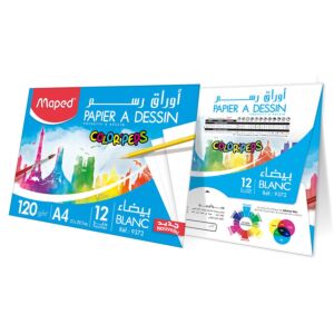 PAPIER A DESSIN BLANC POCHETTE 12 FEUILLES 120g A4 "MAPED" REF: 9372