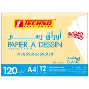 PAPIER A DESSIN BLANC POCHETTE 12 FEUILLES 120g A4 "TECHNO" REF: 9064