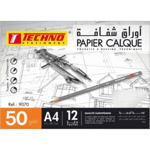 PAPIER CALQUE EN POCHETTE DE 12 FEUILLES A4 50g "TECHNO" REF: 9070