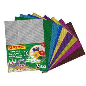 PAPIER ONDULE METALISE A3 PAQUET 10 COULEURS "TECHNO" REF: 5195
