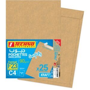 POCHETTES KRAFT F23 ADHESIVE 229x324 PQT 25 "TECHNO" REF: 5513